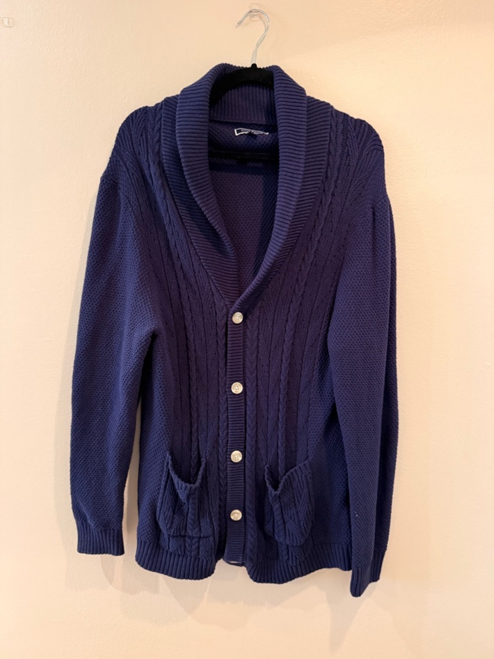 Club Room Navy Shawl Collar Cable Cardigan